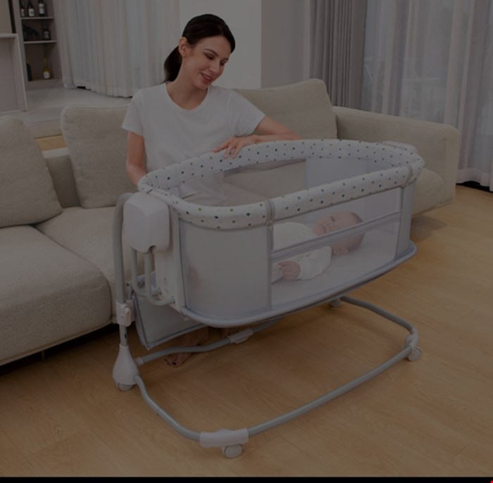 تخت و گهواره برقی ۳ کاره کنار مادر ماستلا mastela طوسی روشن