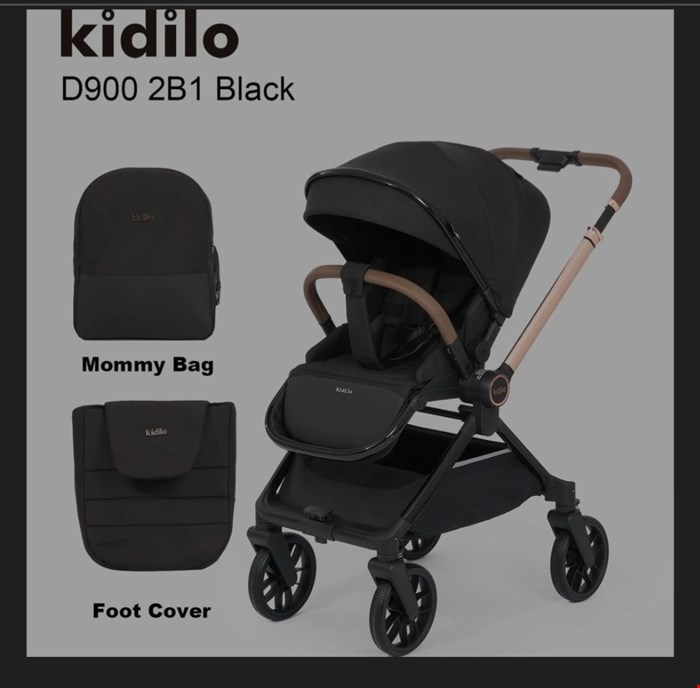 کالسکه کیدیلو مدل D900 دسته دو طرفه و چهارچرخ ۳۶۰ درجه رنگ مشکی