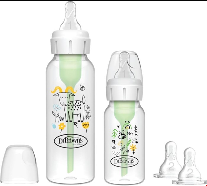 شیشه شیر طلقی باریک 2 عددی 120 و 250 میل طرح گاو وزنبور DR BROWNS